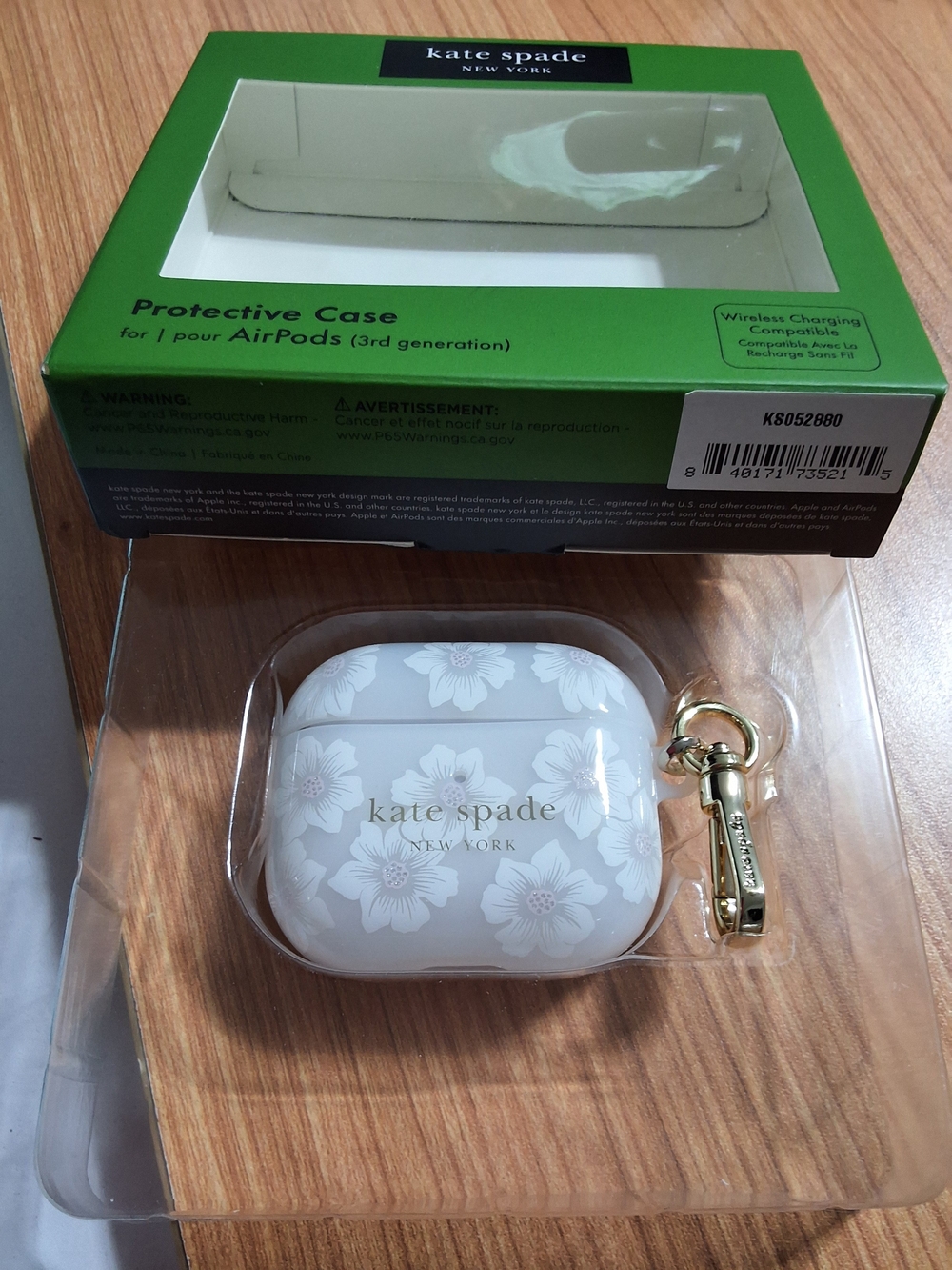 kate spade White Floral AirPods (3rd Gen) Case with Gold Clip